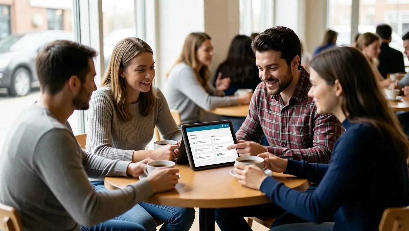 Friends discussing personal finance and loan options in Wisconsin