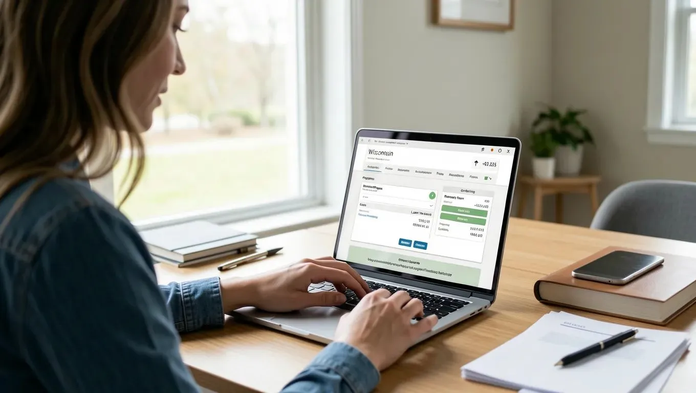 Making an on-time loan payment online in a Wisconsin home
