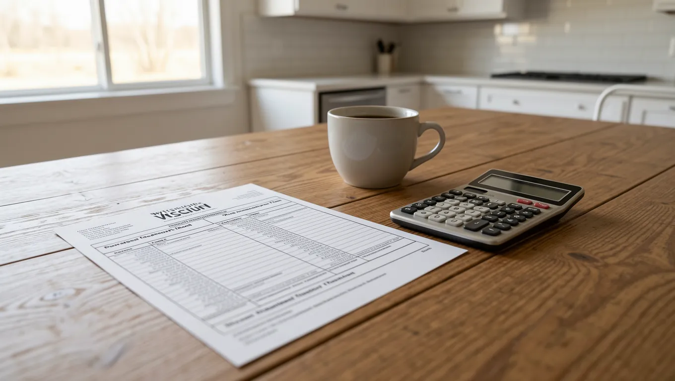 Wisconsin property tax assessment notice with a calculator on a table